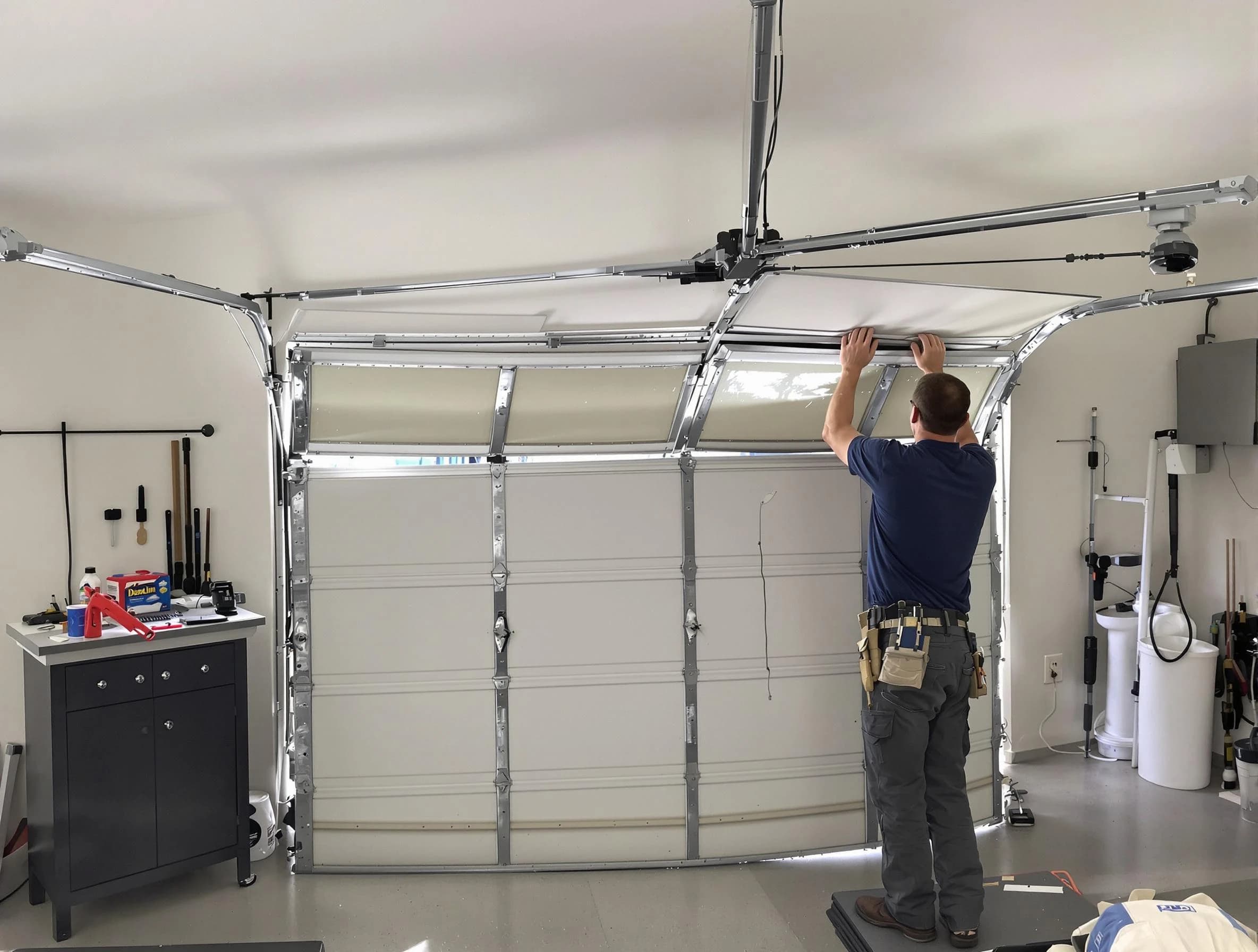 Walpole Garage Door Repair specialist performing precise section replacement on Walpole garage door