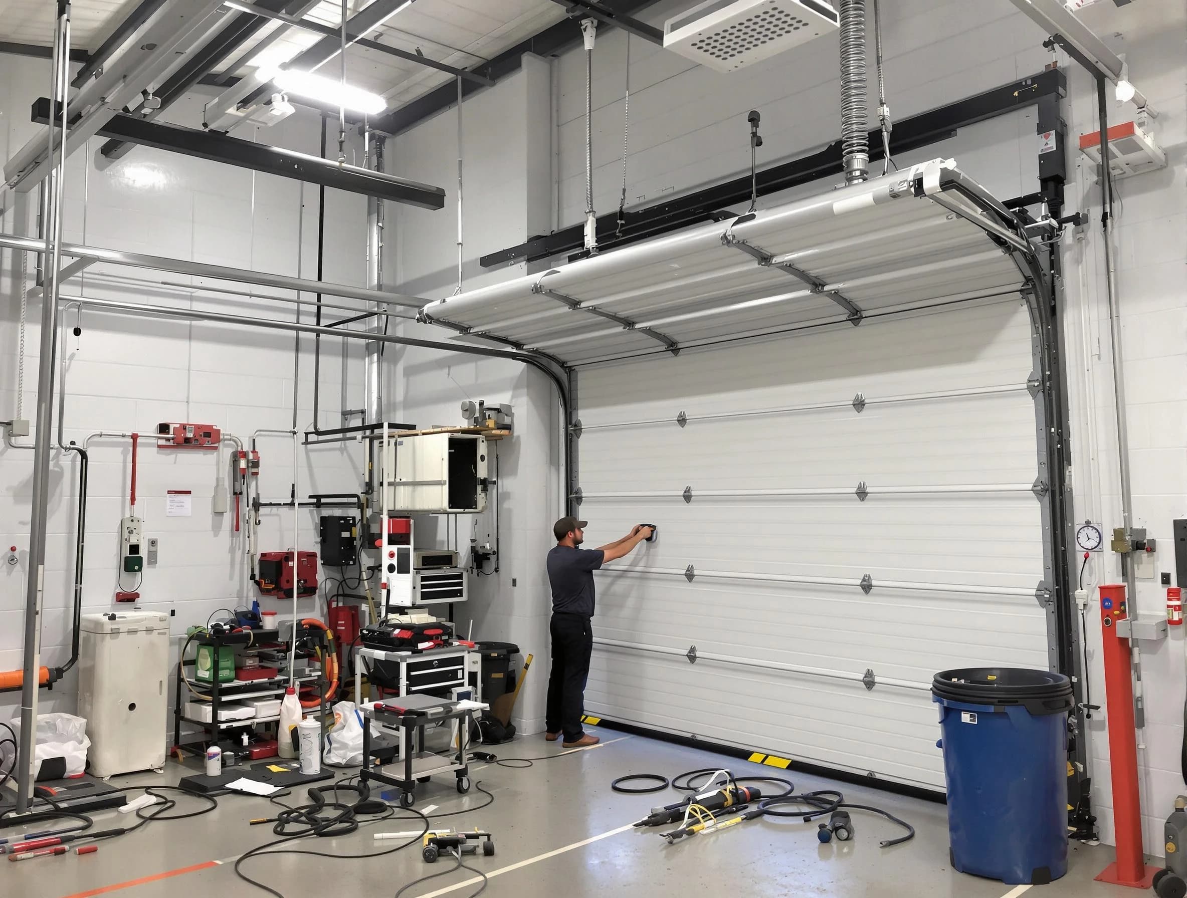 Walpole Garage Door Repair certified technician performing commercial door repair at a Walpole business facility
