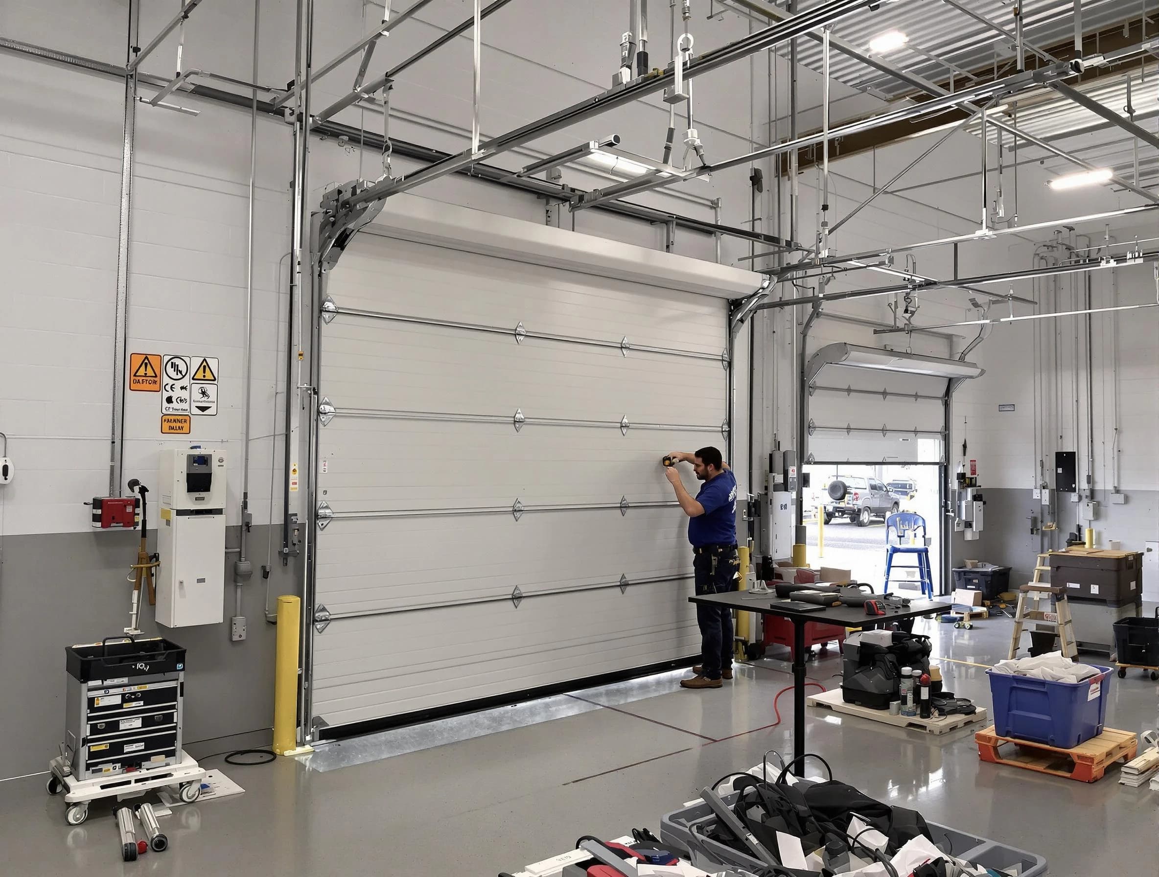 Commercial garage door repair being performed by Walpole Garage Door Repair expert in Walpole