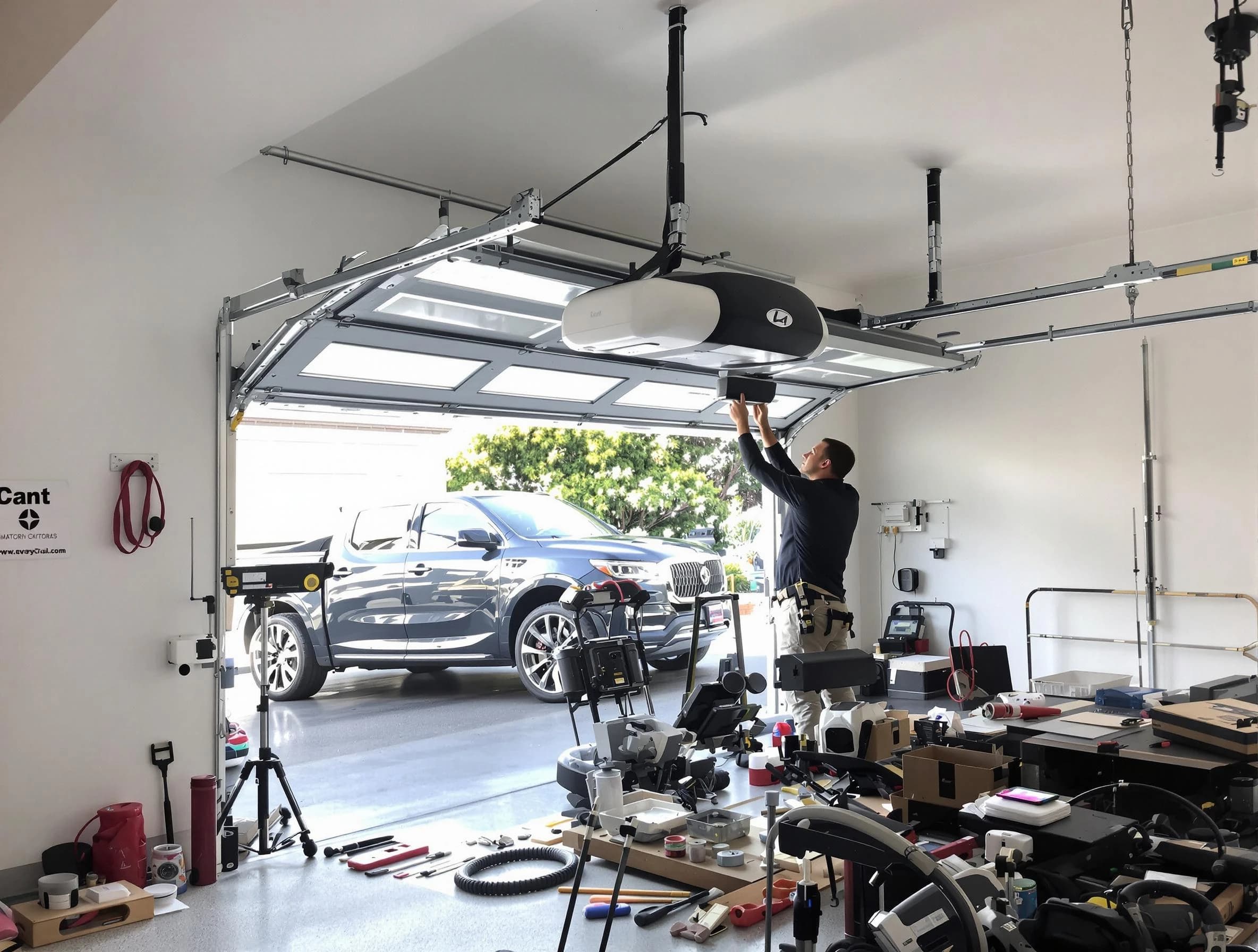 Walpole Garage Door Repair specialist installing smart garage door opener system in Walpole home