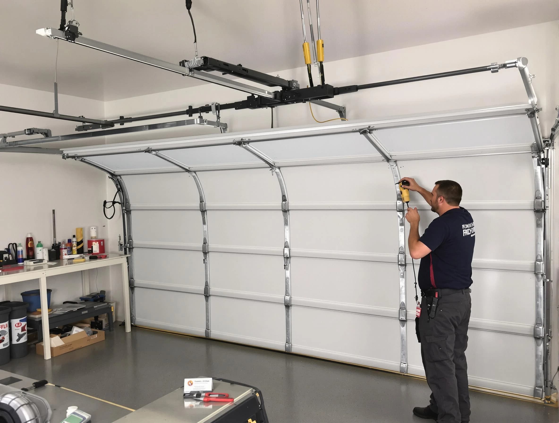 Walpole Garage Door Repair certified technician performing overhead door system repair in Walpole