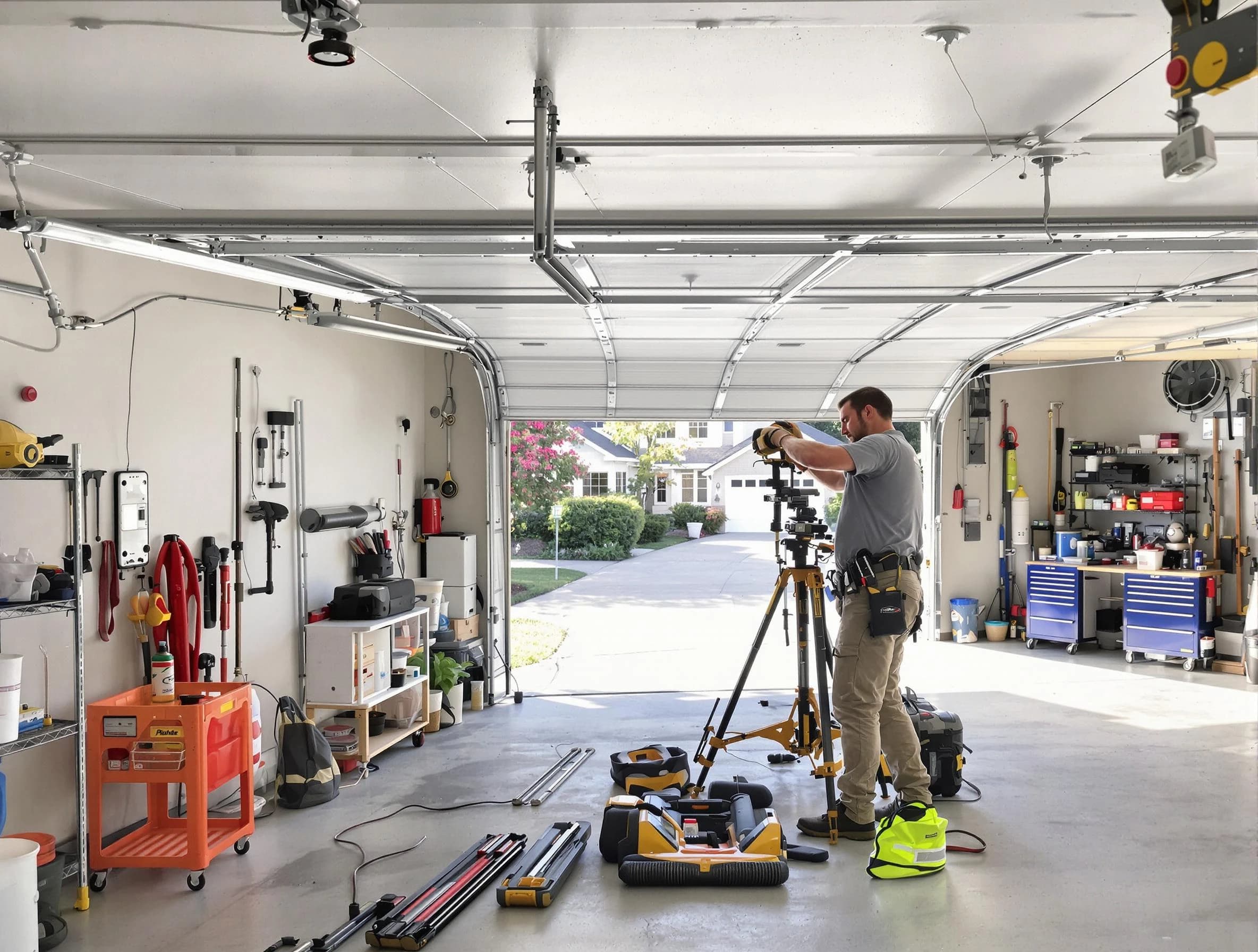 Walpole Garage Door Repair specialist performing laser-guided track alignment in Walpole