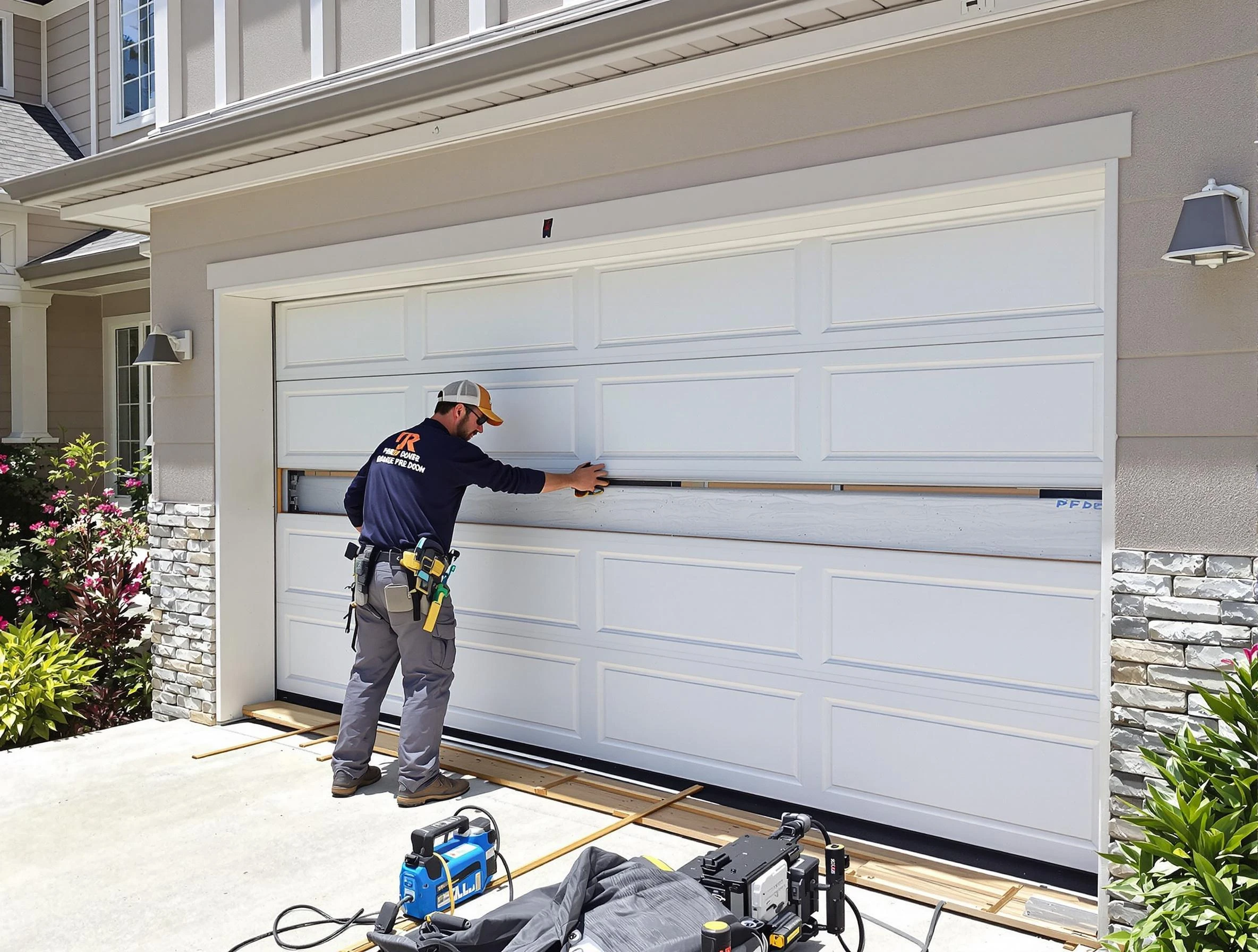 Walpole Garage Door Repair team performing complete garage door replacement at Walpole residence