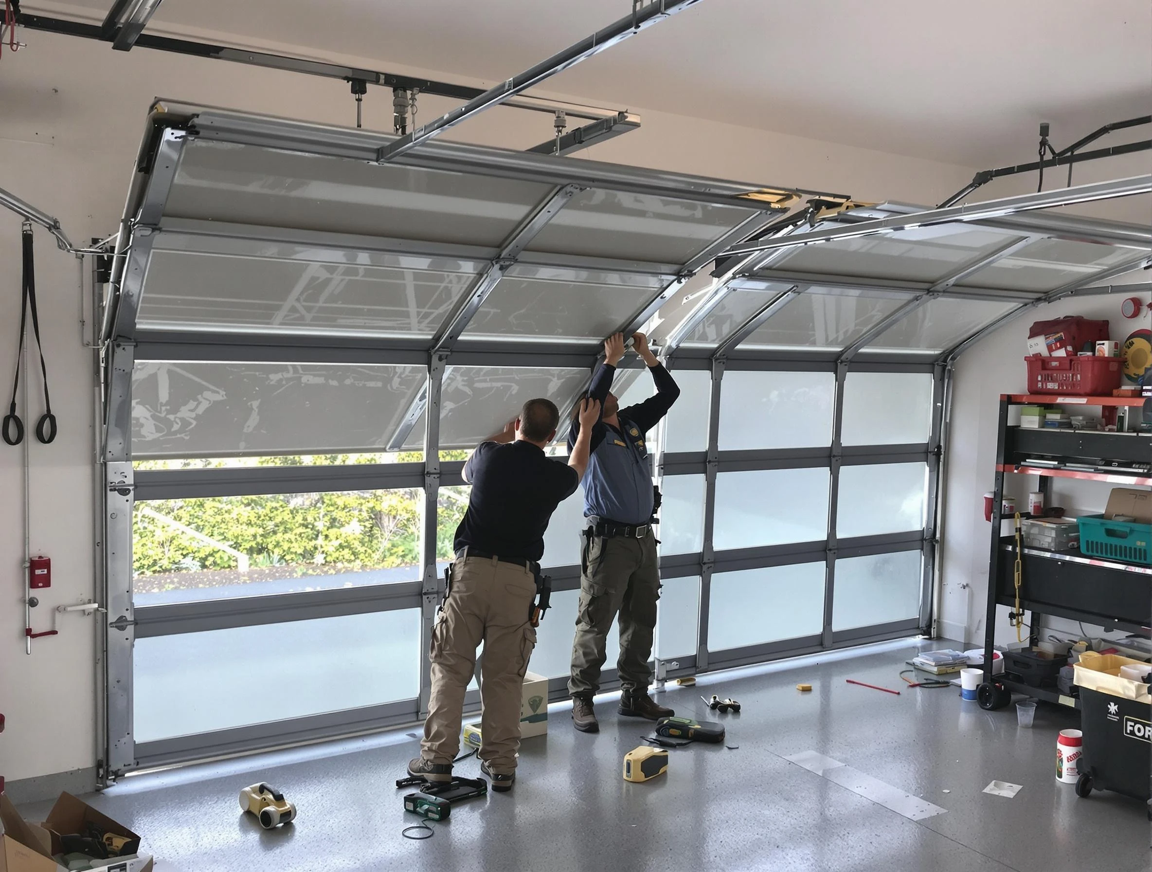 Walpole Garage Door Repair expert performing precise panel replacement on Walpole garage door
